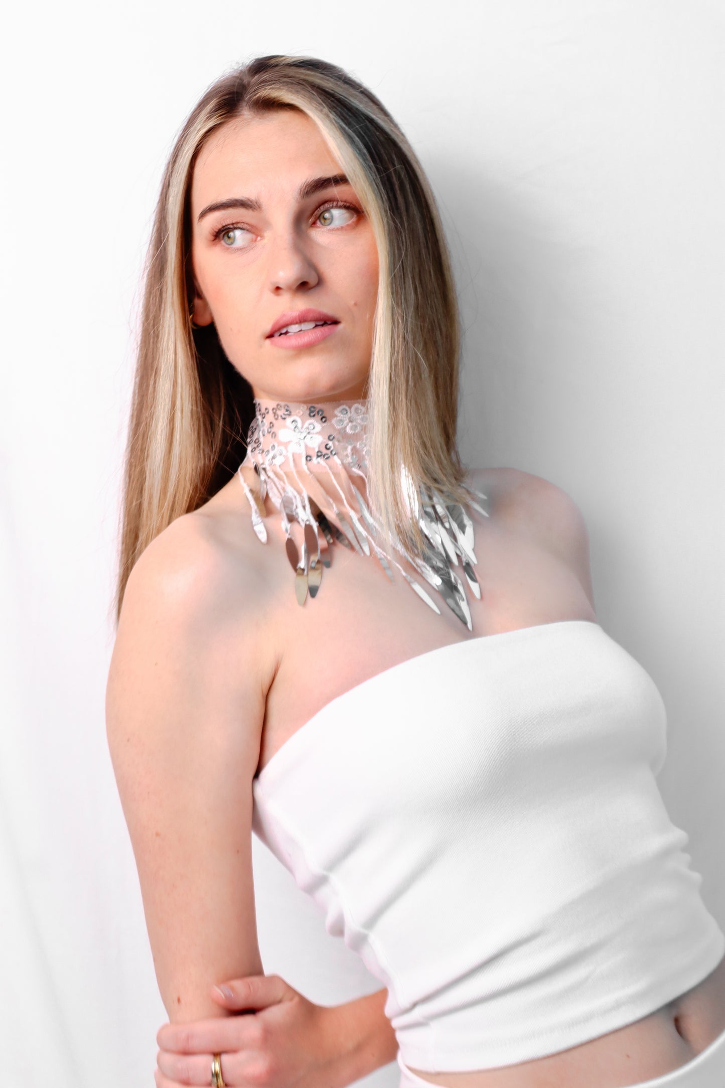 White salty heart choker